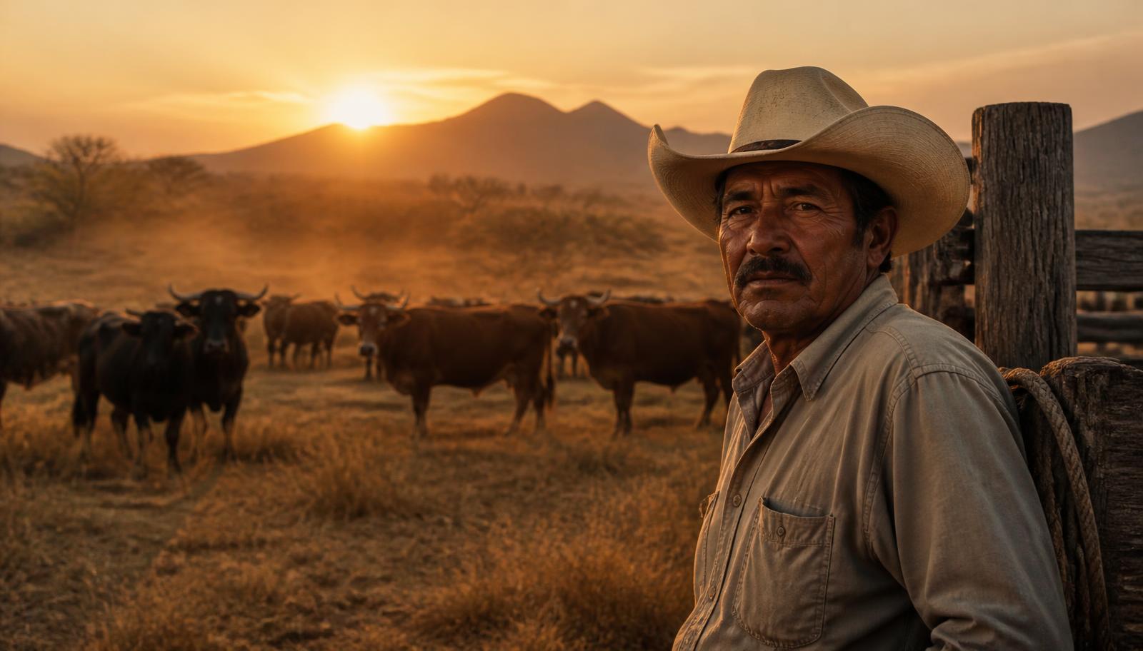 Ganado en el rancho al atardecer, origen de la carne de Ranchito